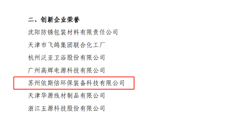 依斯倍獲得中國(guó)表面工程協(xié)會(huì)“創(chuàng)新企業(yè)”榮譽(yù)稱號(hào)